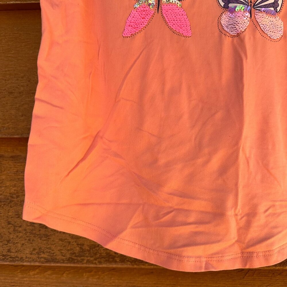 Belle Du Jour Girls Peach Tee Radiate Kindness Butterfly Design Sequin Accents S - Picture 8 of 13